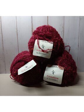 Yarn Pingouin Alhambra Bourgogne Kitting Crochet 3 Balls Skeins Mulberry Red